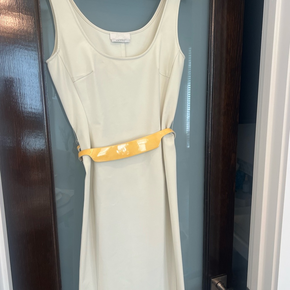 Prada Cream Sheath Midi Dress with Belt